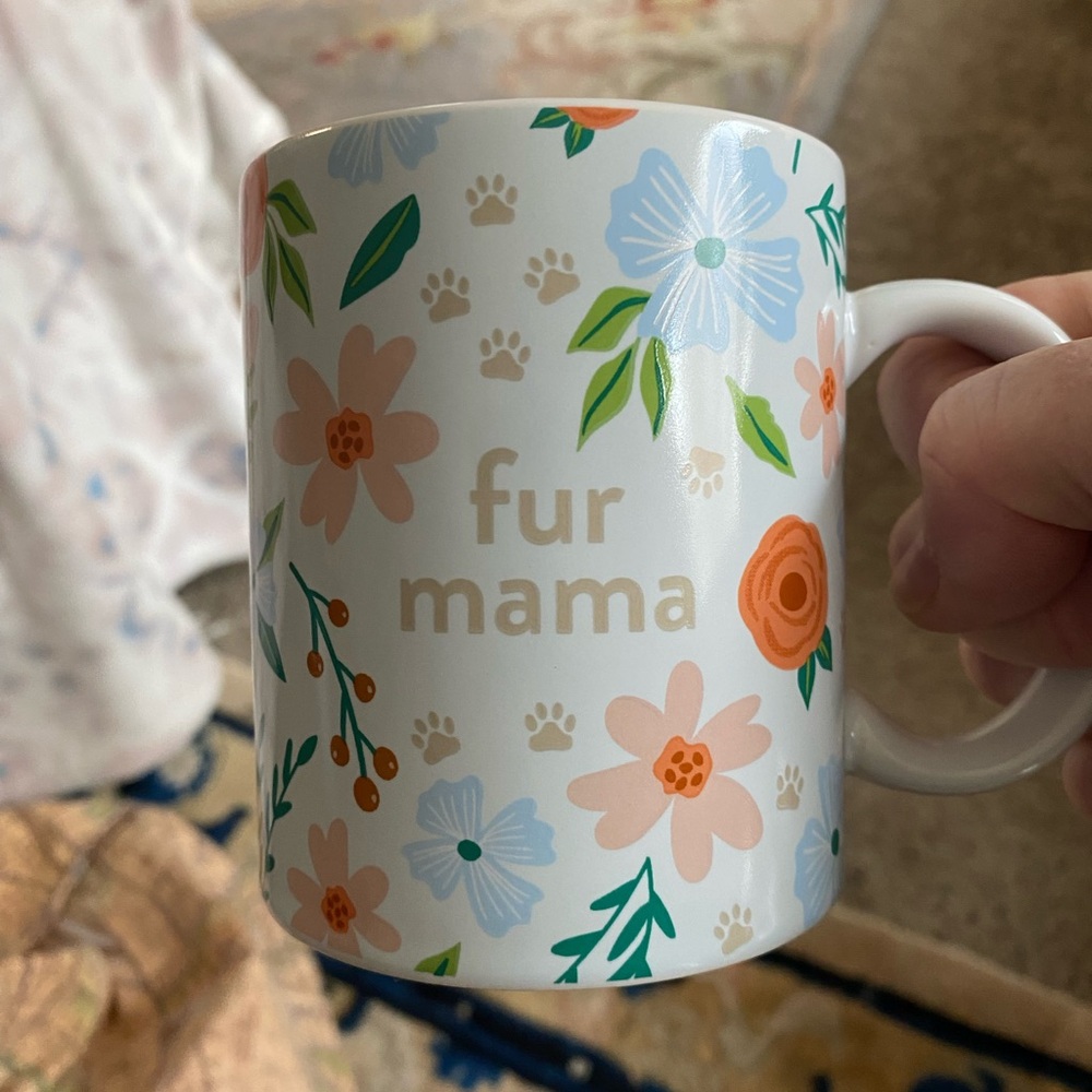 Floral Pawprint “Fur Mama” Ceramic 12 Ounce Coffee Or Tea Cup